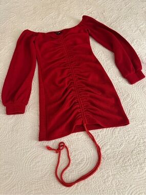 Fashion Nova Red Ruched Off-Shoulder Mini Dress